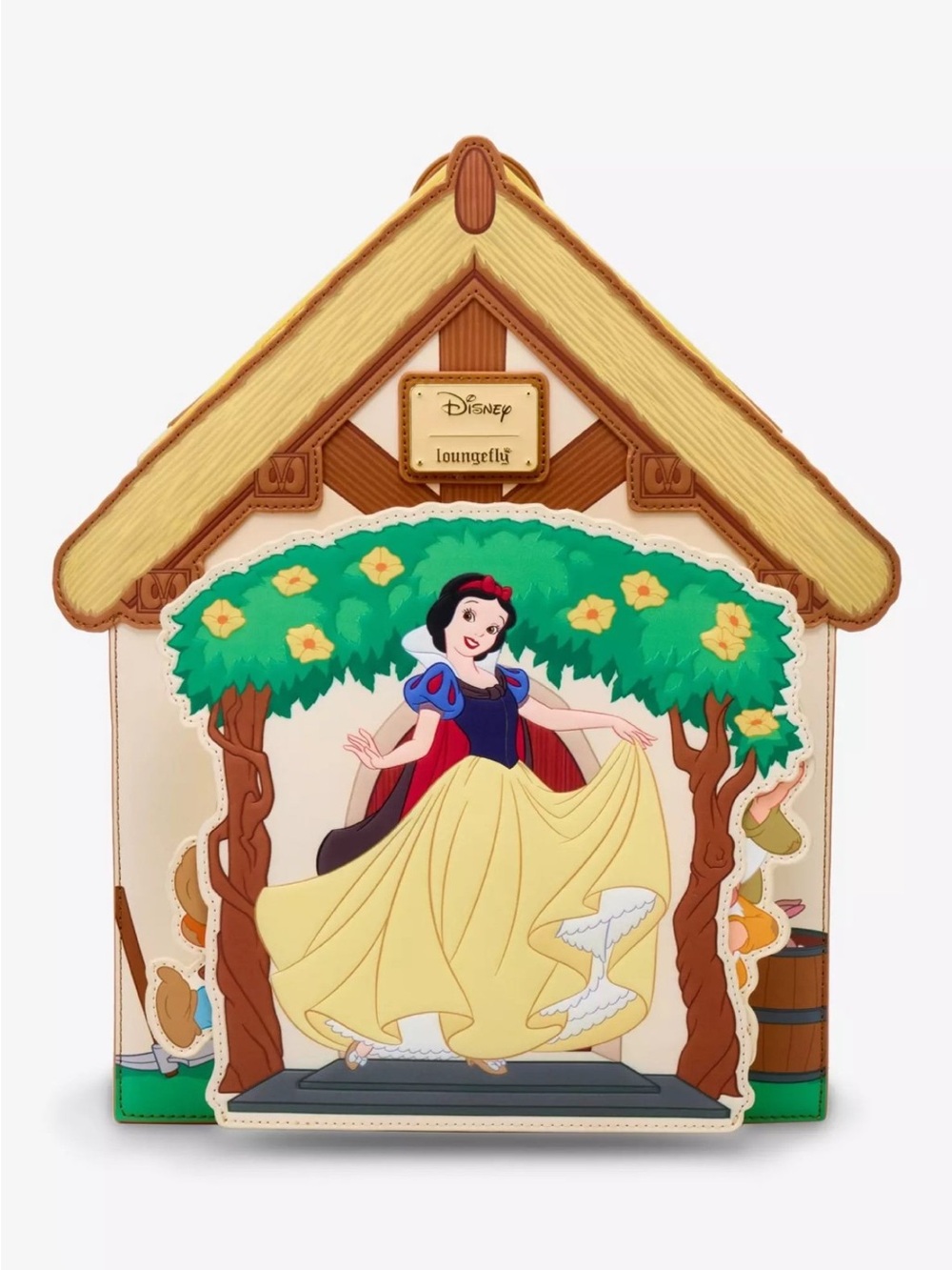 NWT LOUNGEFLY Snow White&The Seven Dwarfs Figural Cottage Mini Backpack.